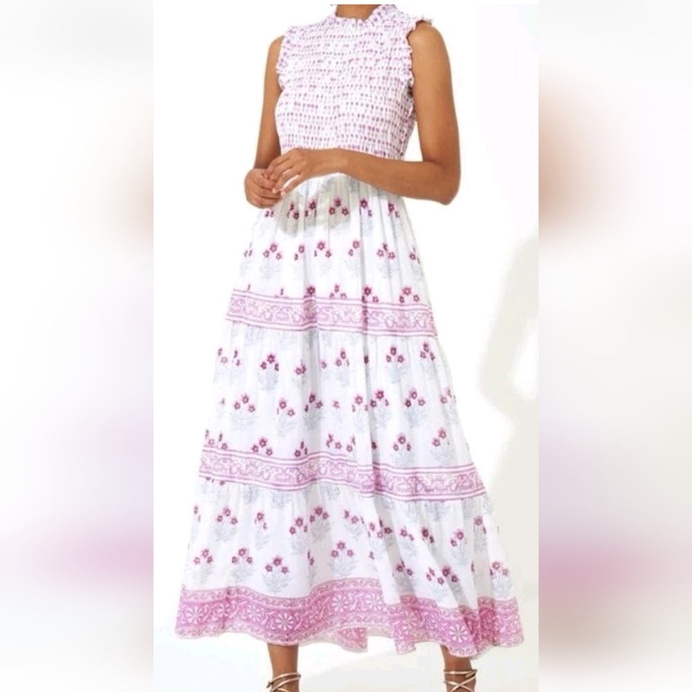 NWT $298 Oliphant Indica Pink Smocked Sleeveless Maxi Dress XXS